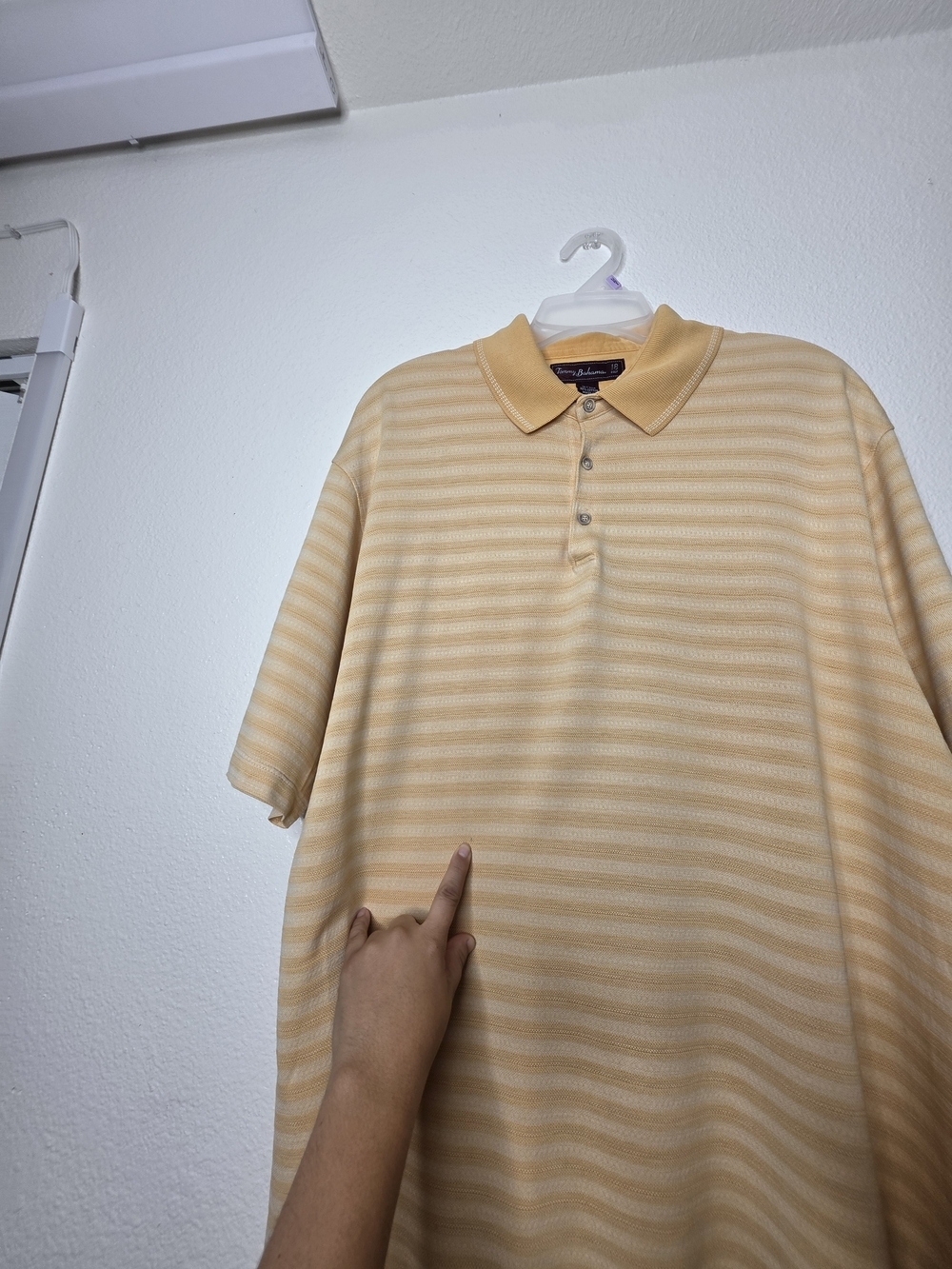 Tommy Bahama 18 Golf Mens L Yellow Beige Striped Short Sleeve Polo Palm Tree - Picture 6 of 15